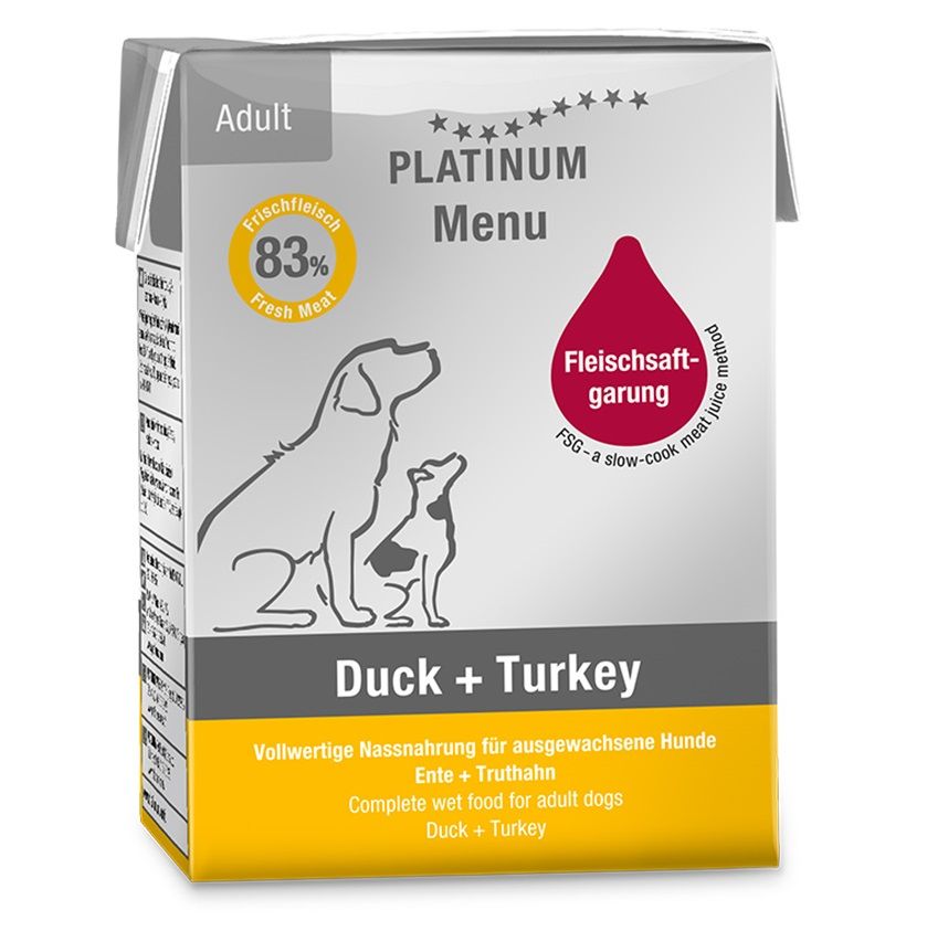 Platinum Menu kačica + moriak 375 g