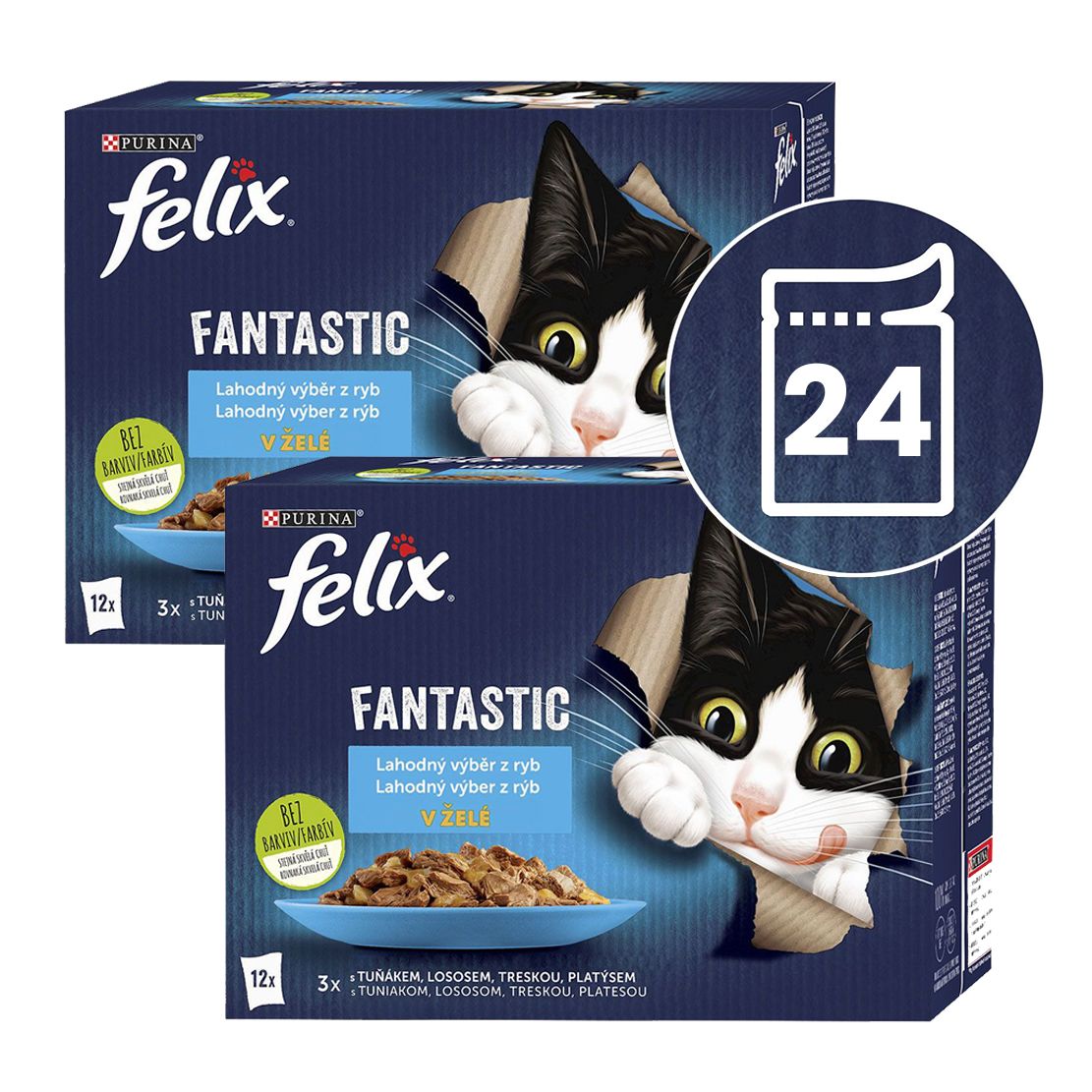 Felix Fantastic kapsičky pre mačky losos, plates, tuniak, treska v želé 24x85 g