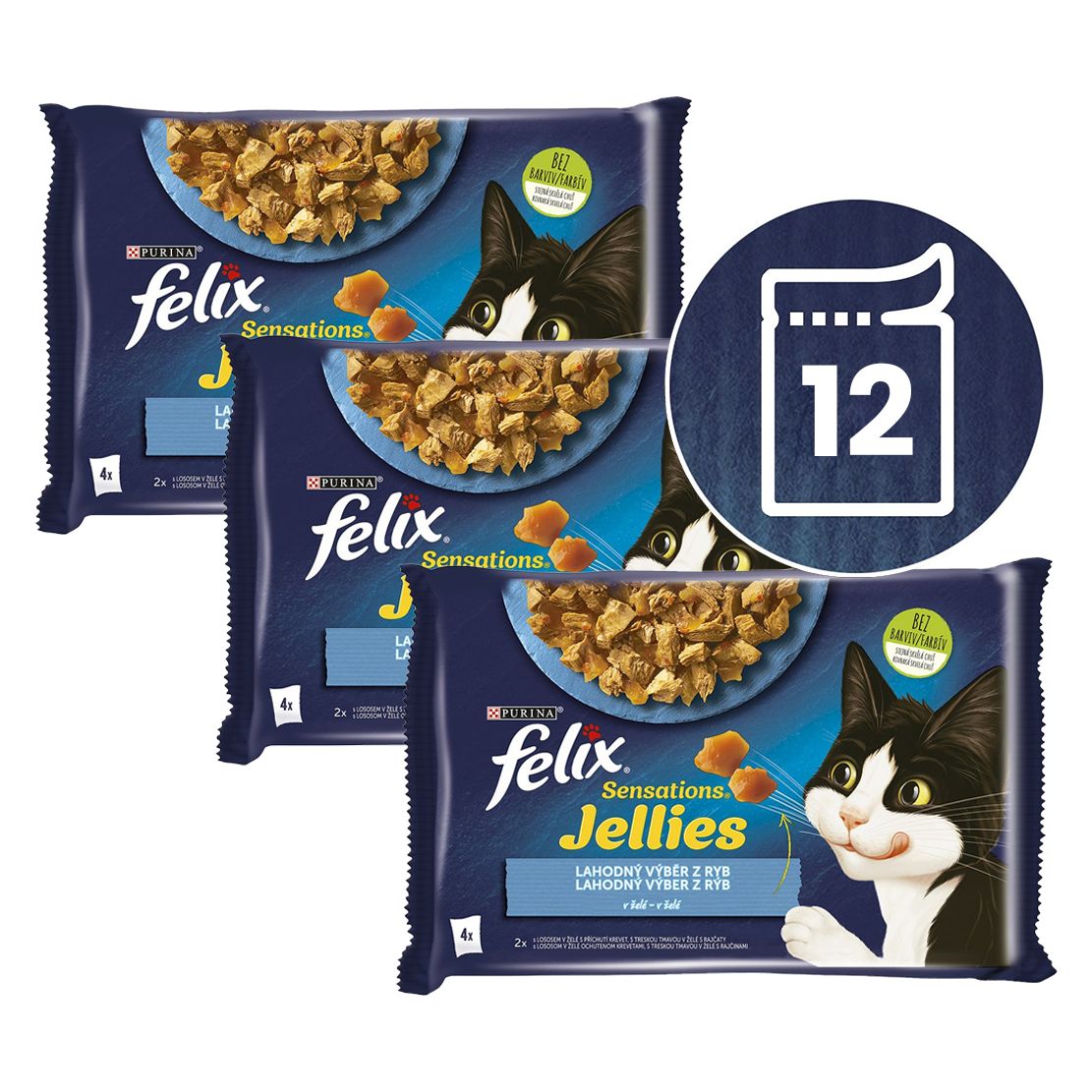 Felix Sensations Jellies kapsičky pre mačky losos, treska v želé 12x85 g