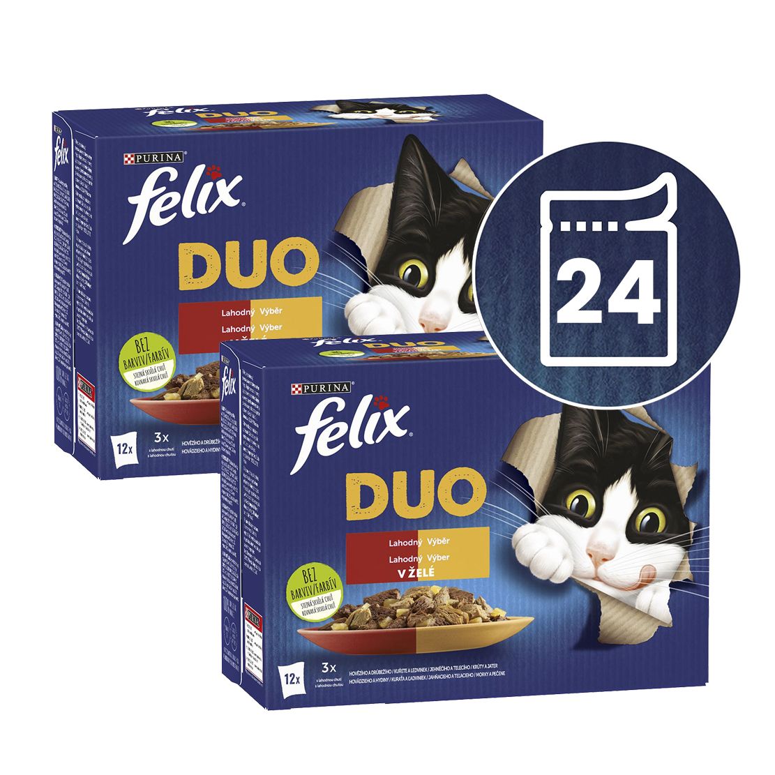 Felix Fantastic DUO kapsičky pre mačky kura a ľadvinky, hovädzie a hydina, morka a pečeň, jahňacie a teľacie 24x85 g