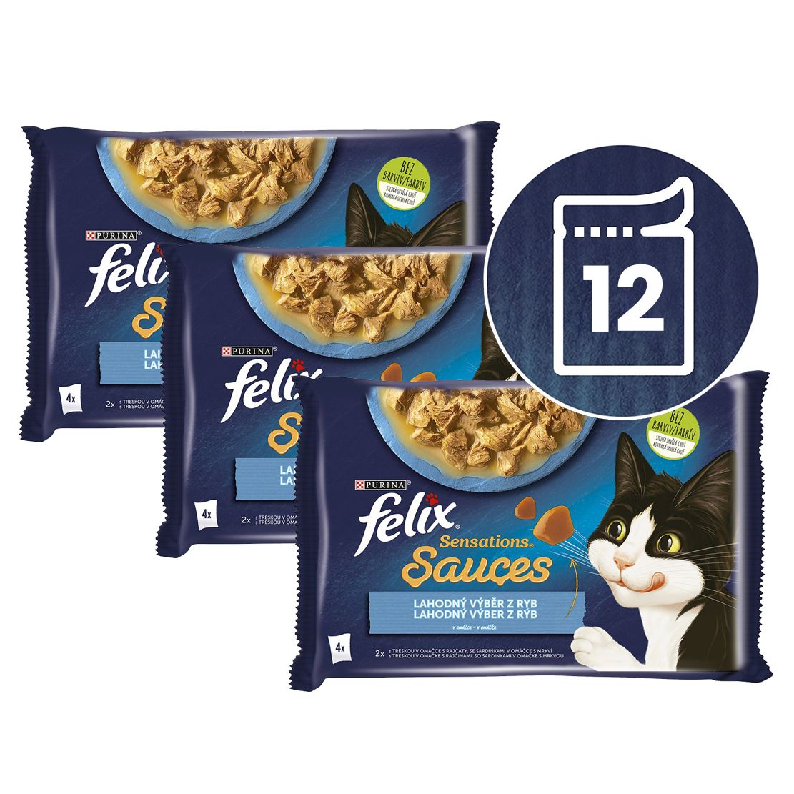 Felix Sensations Sauces kapsičky pre mačky treska, sardinky v omáčke 12x85 g