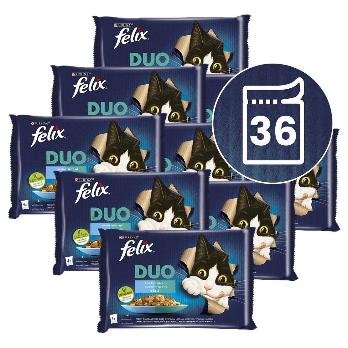 Felix Fantastic DUO kapsičky pre mačky treska a losos, losos a sardinky, sleď a pstruh, pstruh a makrela 36x85 g