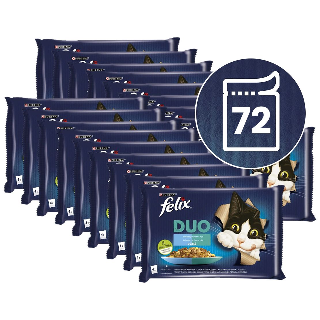 Felix Fantastic DUO kapsičky pre mačky treska a losos, losos a sardinky, sleď a pstruh, pstruh a makrela 72x85 g