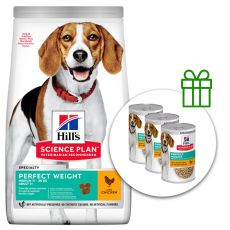 Hill's Science Plan Perfect Weight pre stredné dospelé psy s kuracím 12 kg + 3 konzervy ZADARMO