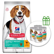 Hill's Science Plan Perfect Weight pre stredné dospelé psy s kuracím 12 kg + 4 konzervy ZADARMO