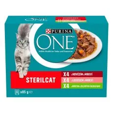Purina ONE Sterilised kapsičky pre mačky hov&auml;dzie, losos, morka v &scaron;ťave 12x85 g