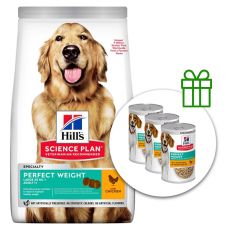 Hill's Science Plan Perfect Weight pre veľké dospelé psy s kuracím 12 kg + 3 konzervy ZADARMO