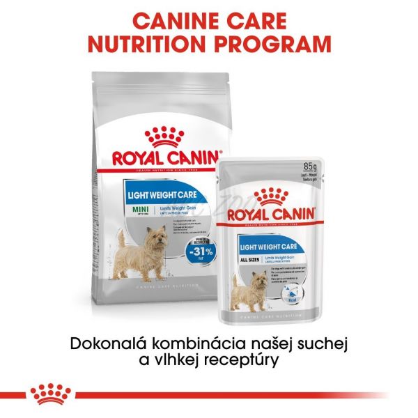 ROYAL CANIN Mini Light Weight Care diétne granuly pre psy 8 kg + 12 kapsičiek GRÁTIS